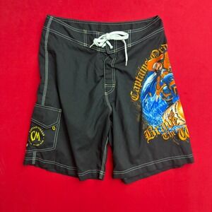 Captain Morgan Spiced Rum Board Shorts Mens 34 Black Swim Trunks Brave The Wave